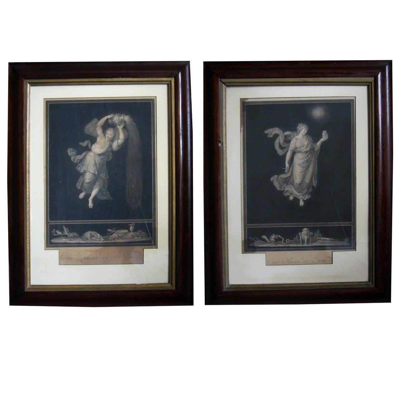 Paire de gravures allégoriques néoclassiques italiennes néoclassiques  Bon état - En vente à New York, NY