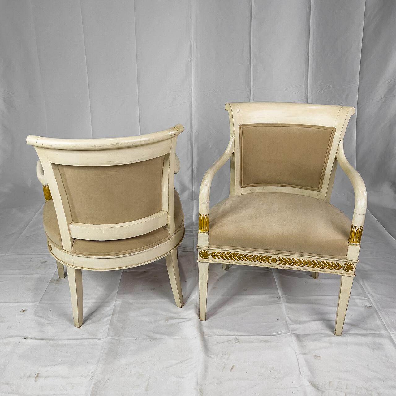 Gilt Pair of Italian Neoclassical Armchairs For Sale