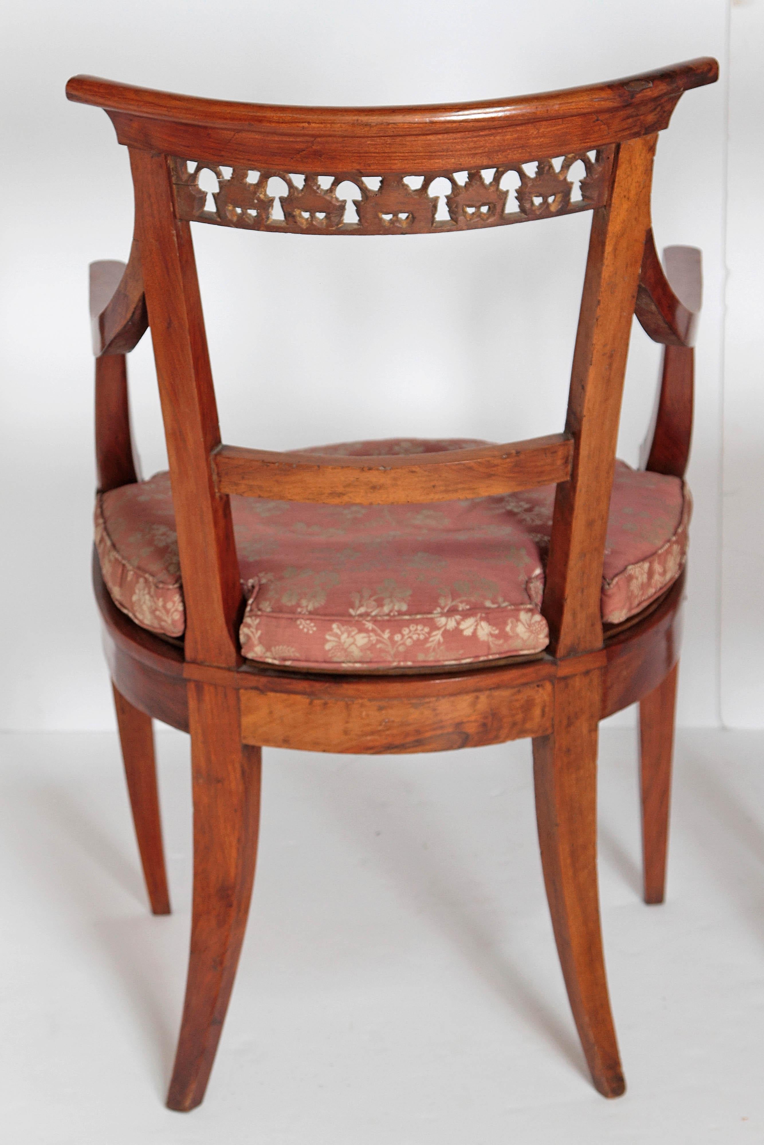 Wood Pair of Italian Neoclassical Armchairs