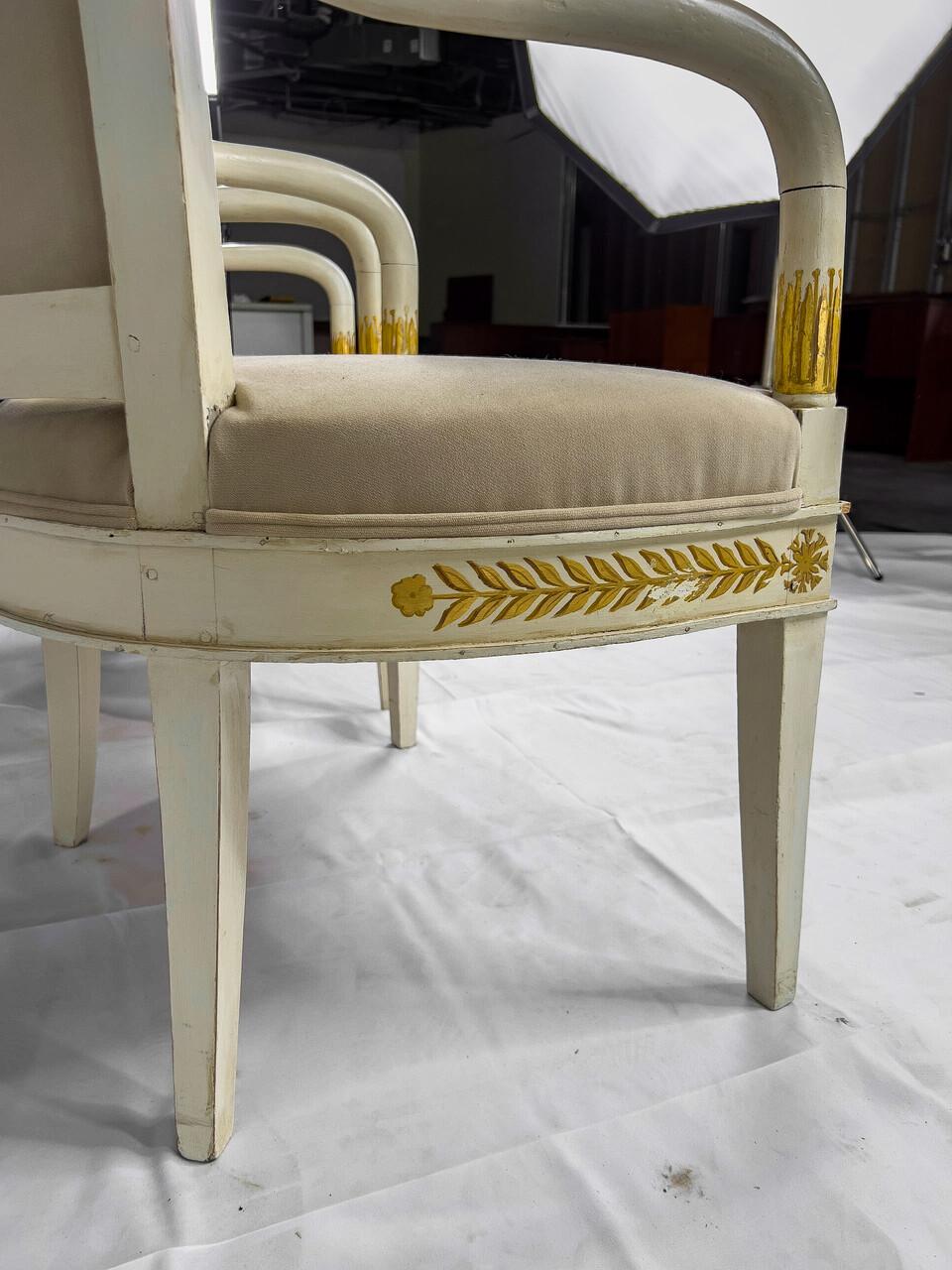 Fabric Pair of Italian Neoclassical Armchairs For Sale