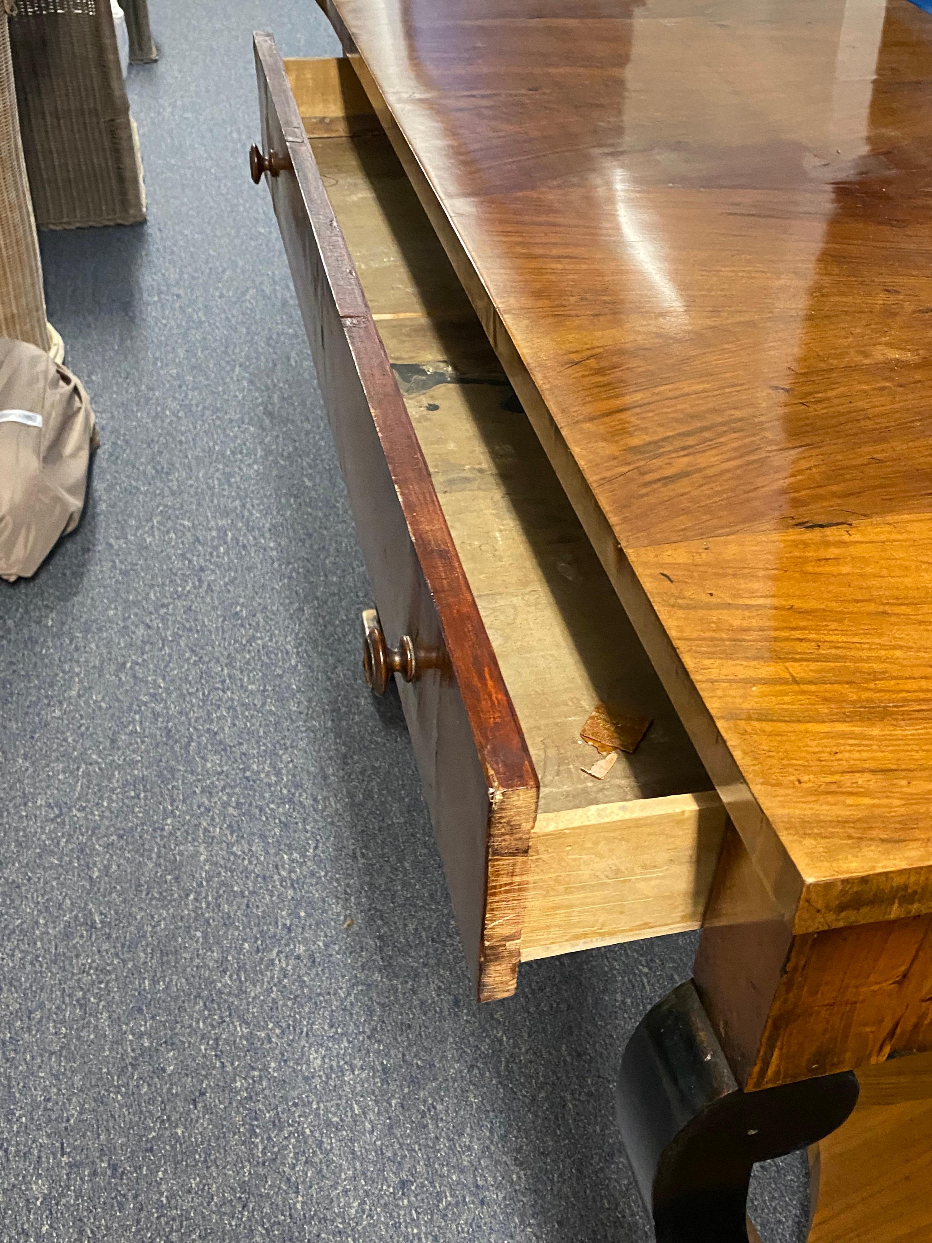 Pair of Italian Neoclassical Biedermeier Walnut Veneered Consoles, c. 1830 For Sale 7