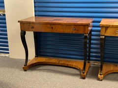 Pair of Italian Neoclassical Biedermeier Walnut Veneered Consoles, c. 1830
