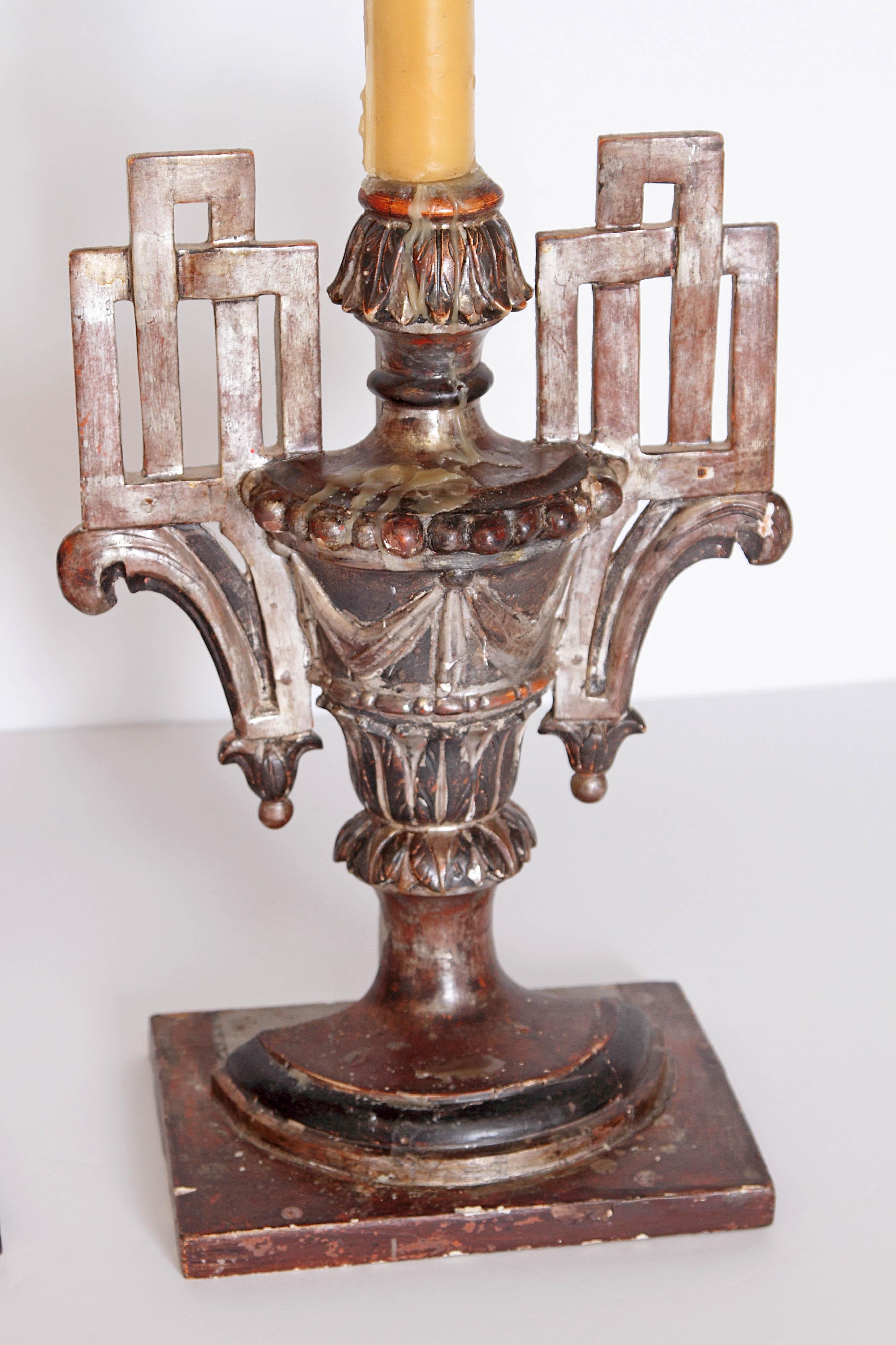 Pair of Italian Neoclassical Carved Candleholders For Sale 6