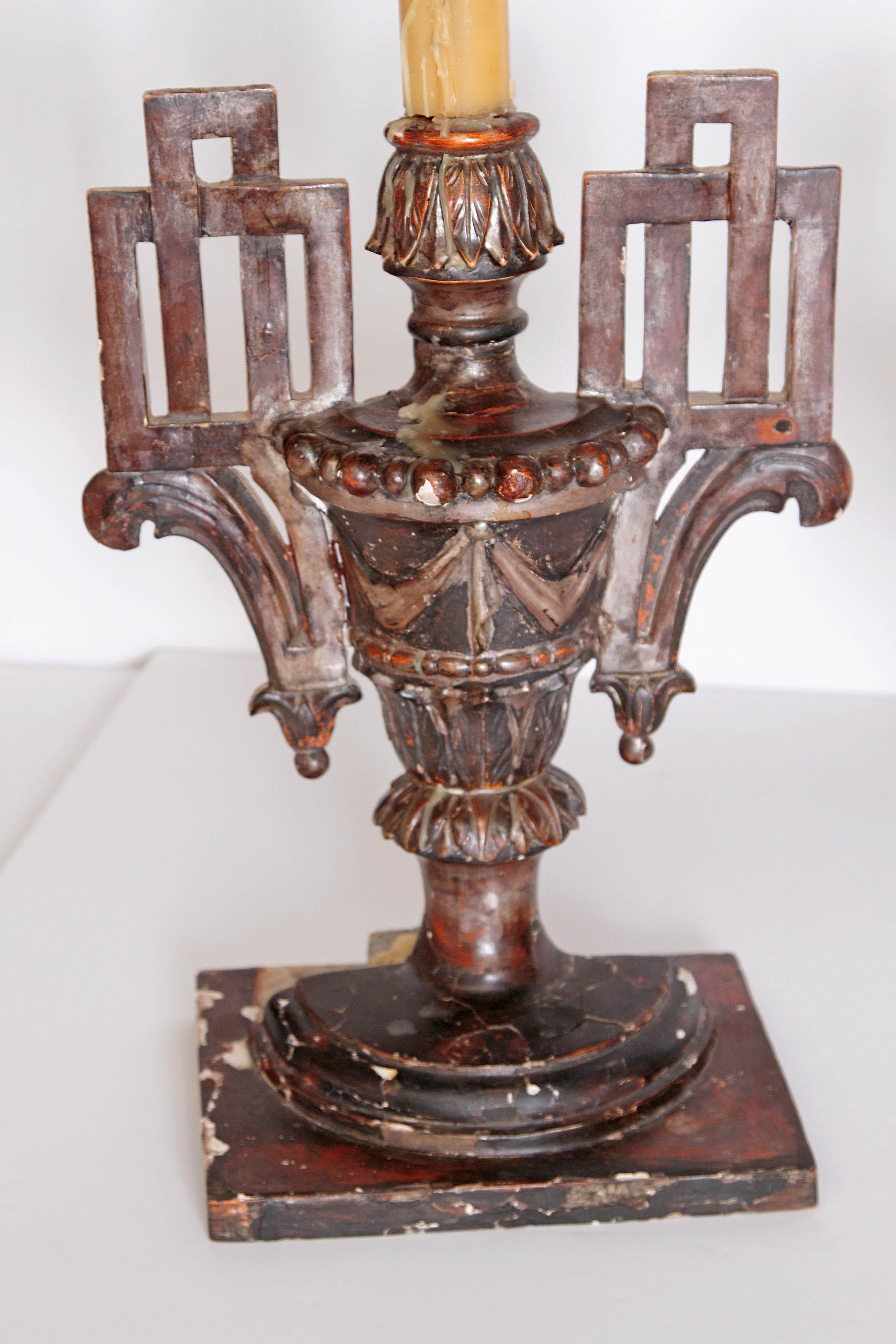 Pair of Italian Neoclassical Carved Candleholders For Sale 7