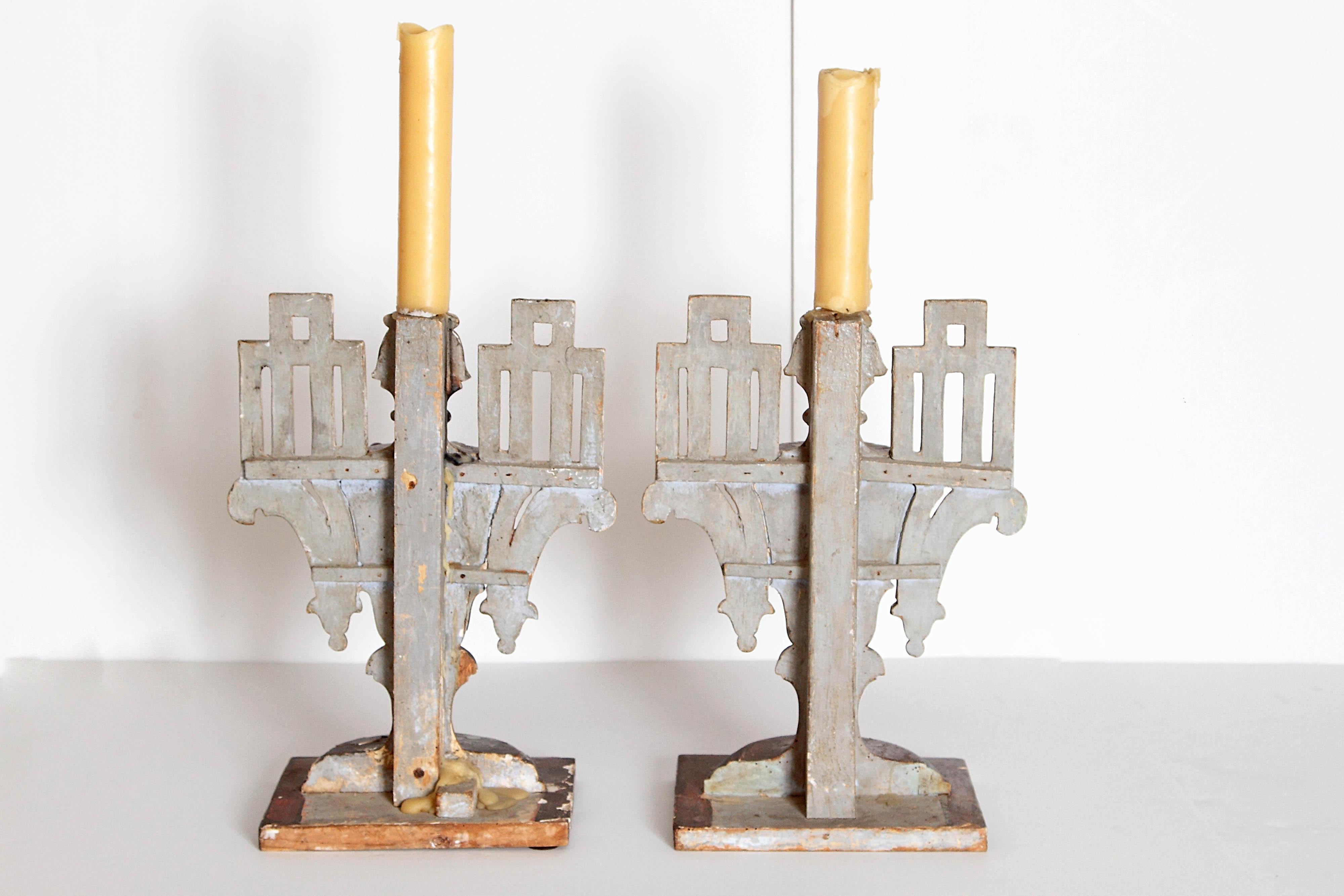 Pair of Italian Neoclassical Carved Candleholders For Sale 3