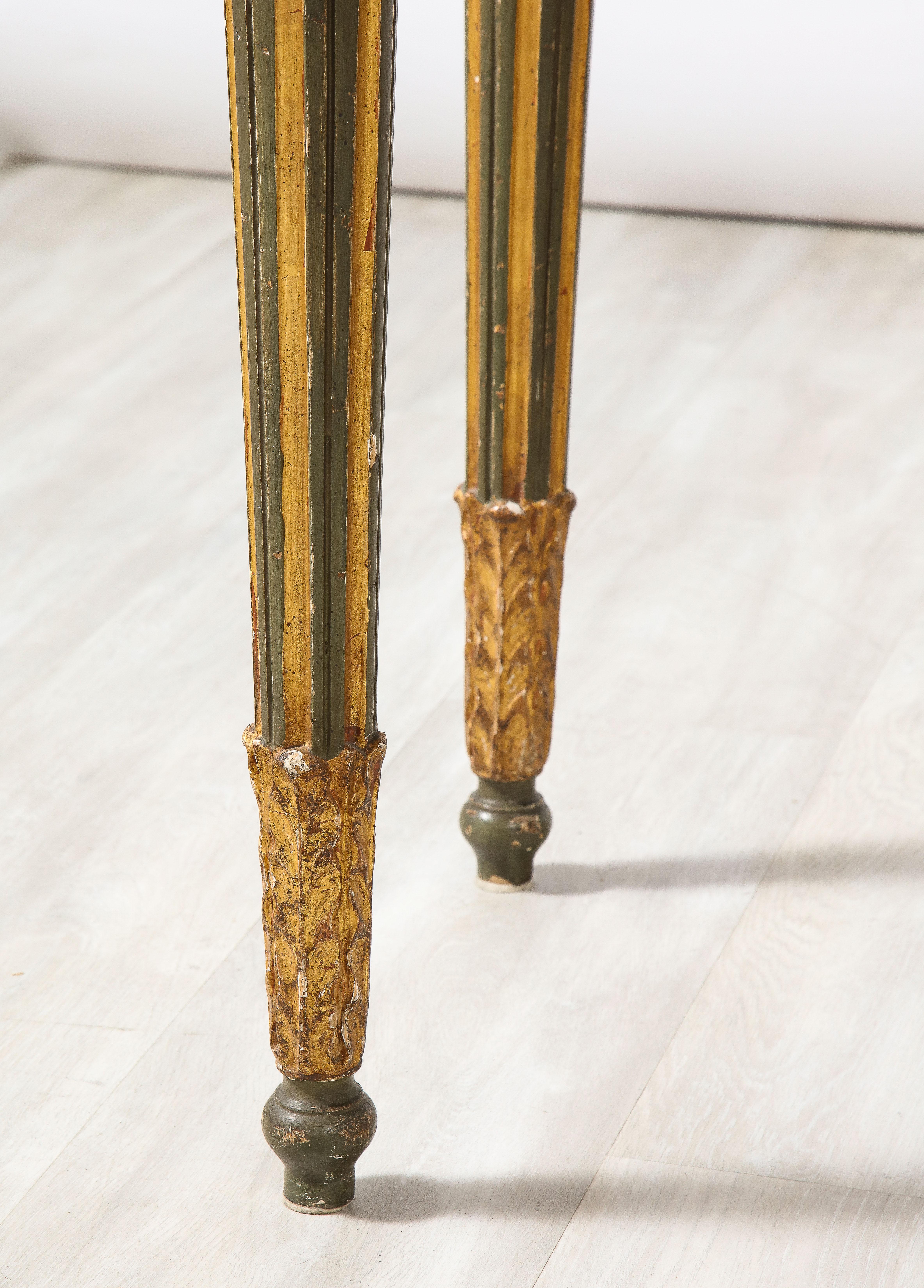 18th Century Pair of Italian Neoclassical Carved, Painted and Gilded Console Tables For Sale