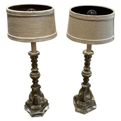 Antique Pair of Italian Neoclassical Carved Wood Table Lamp