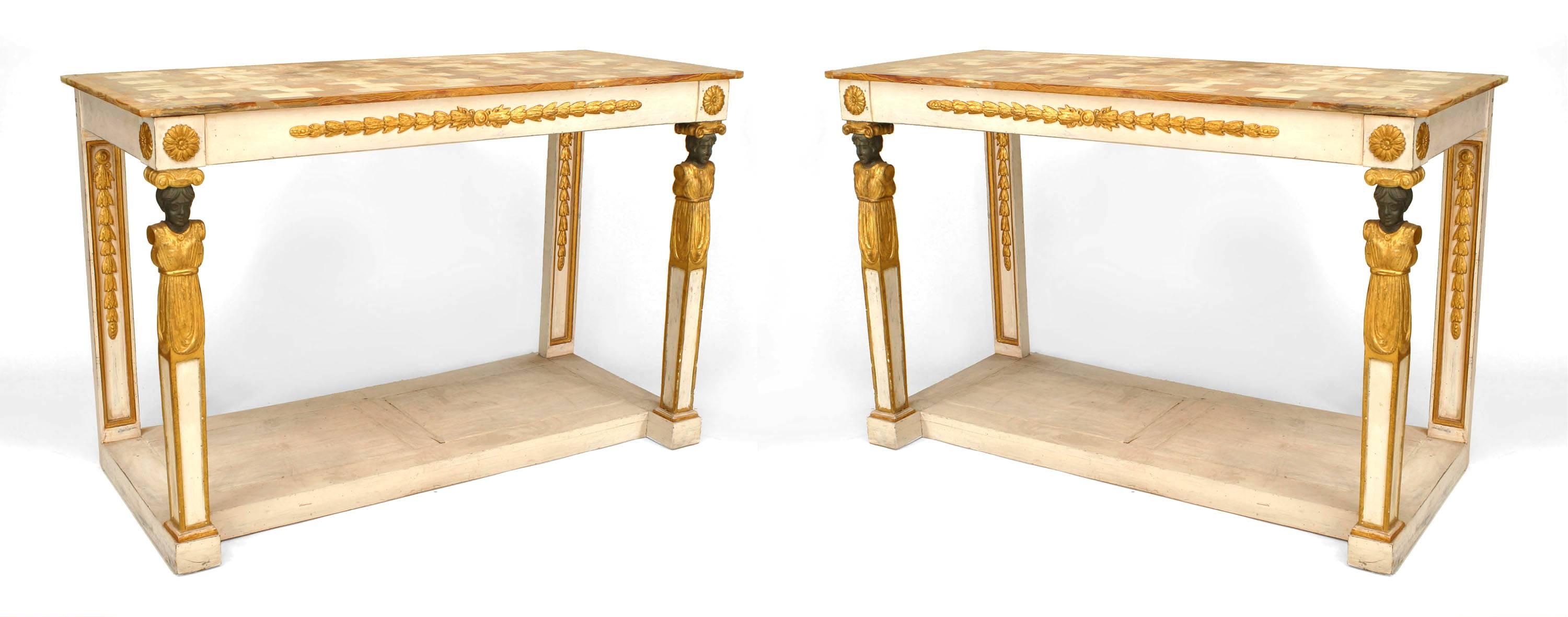 Pair of Italian Neo-Classic Painted Onyx Top Console Tables In Good Condition For Sale In New York, NY