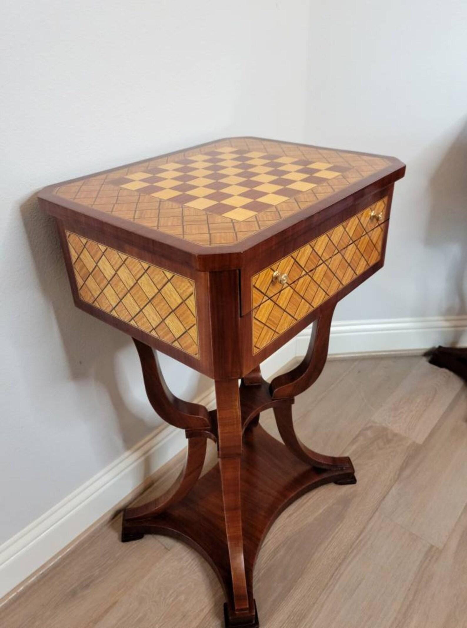 Pair of Italian Neoclassical Chessboard Parquetry Inlaid Tables For Sale 4