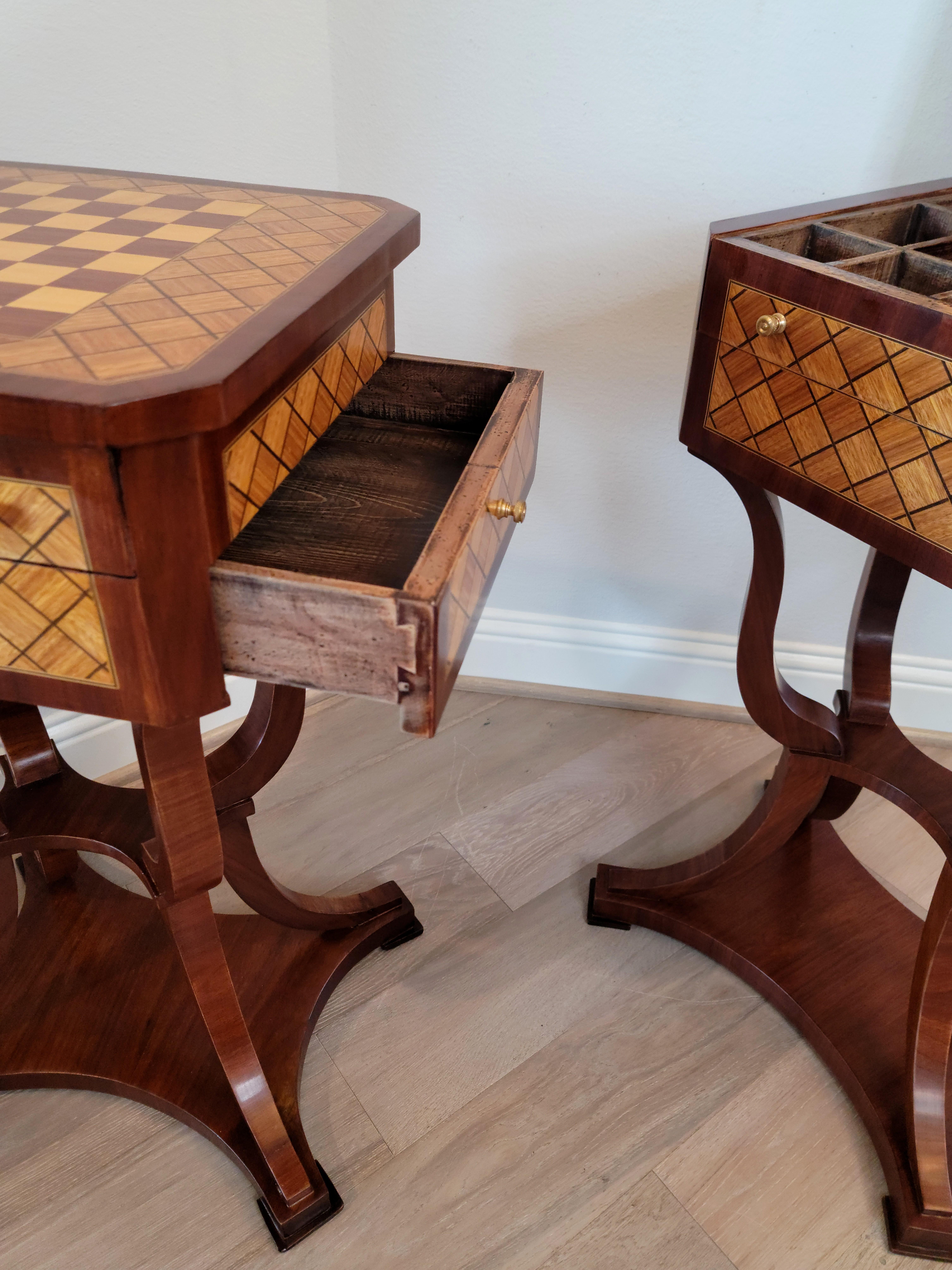 Pair of Italian Neoclassical Chessboard Parquetry Inlaid Tables For Sale 8