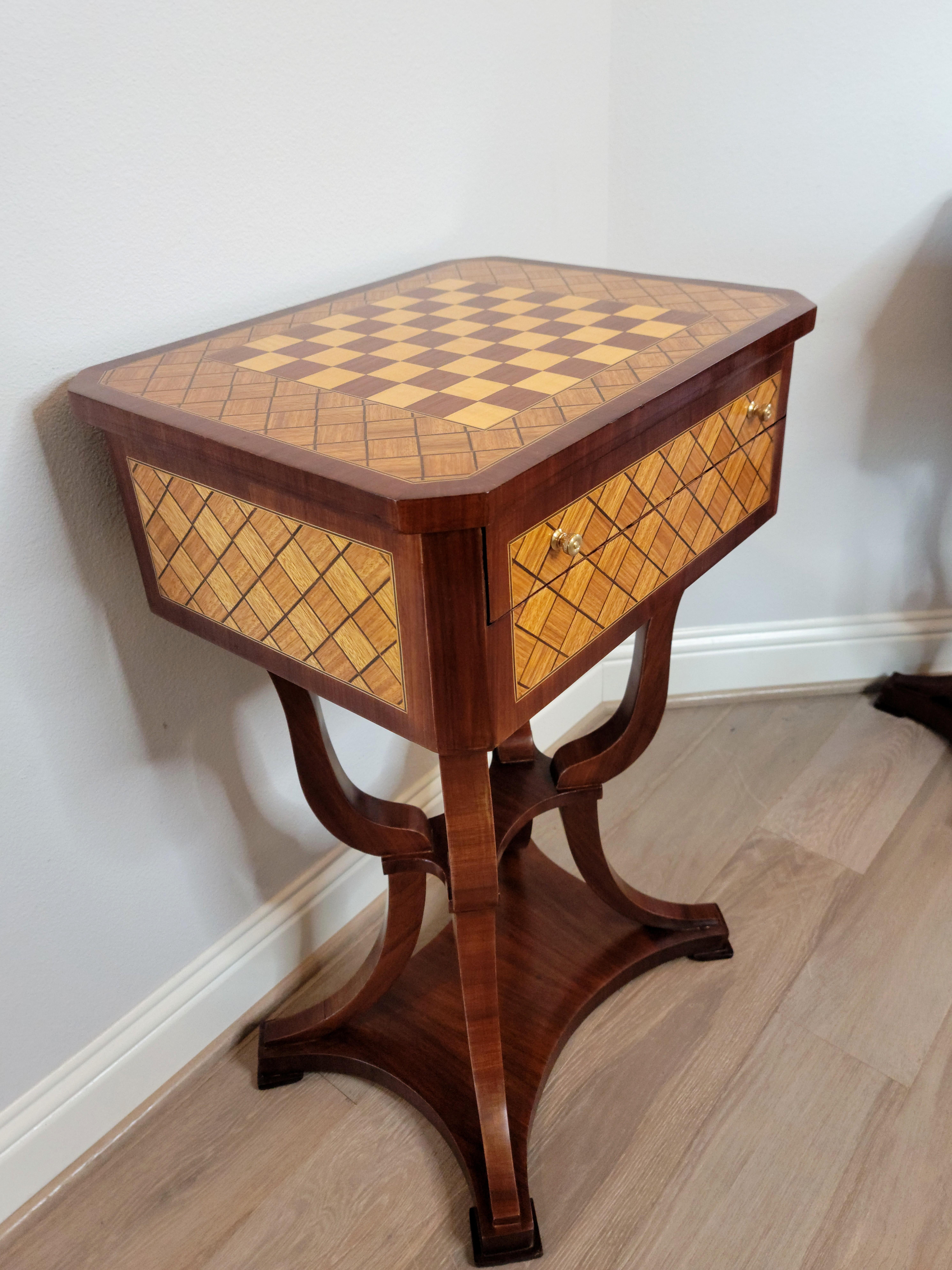 Pair of Italian Neoclassical Chessboard Parquetry Inlaid Tables For Sale 14