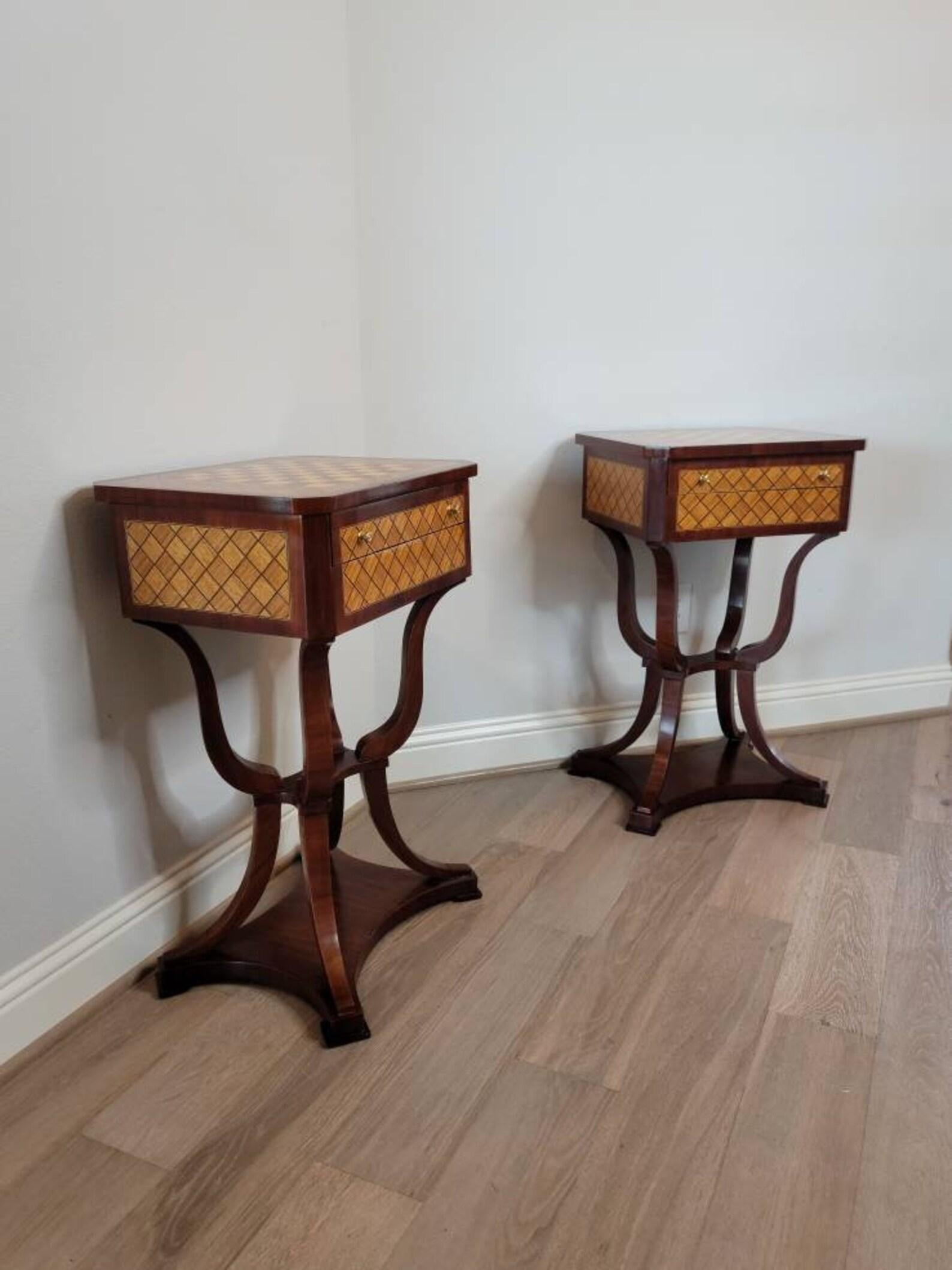 Pair of Italian Neoclassical Chessboard Parquetry Inlaid Tables In Good Condition For Sale In Forney, TX