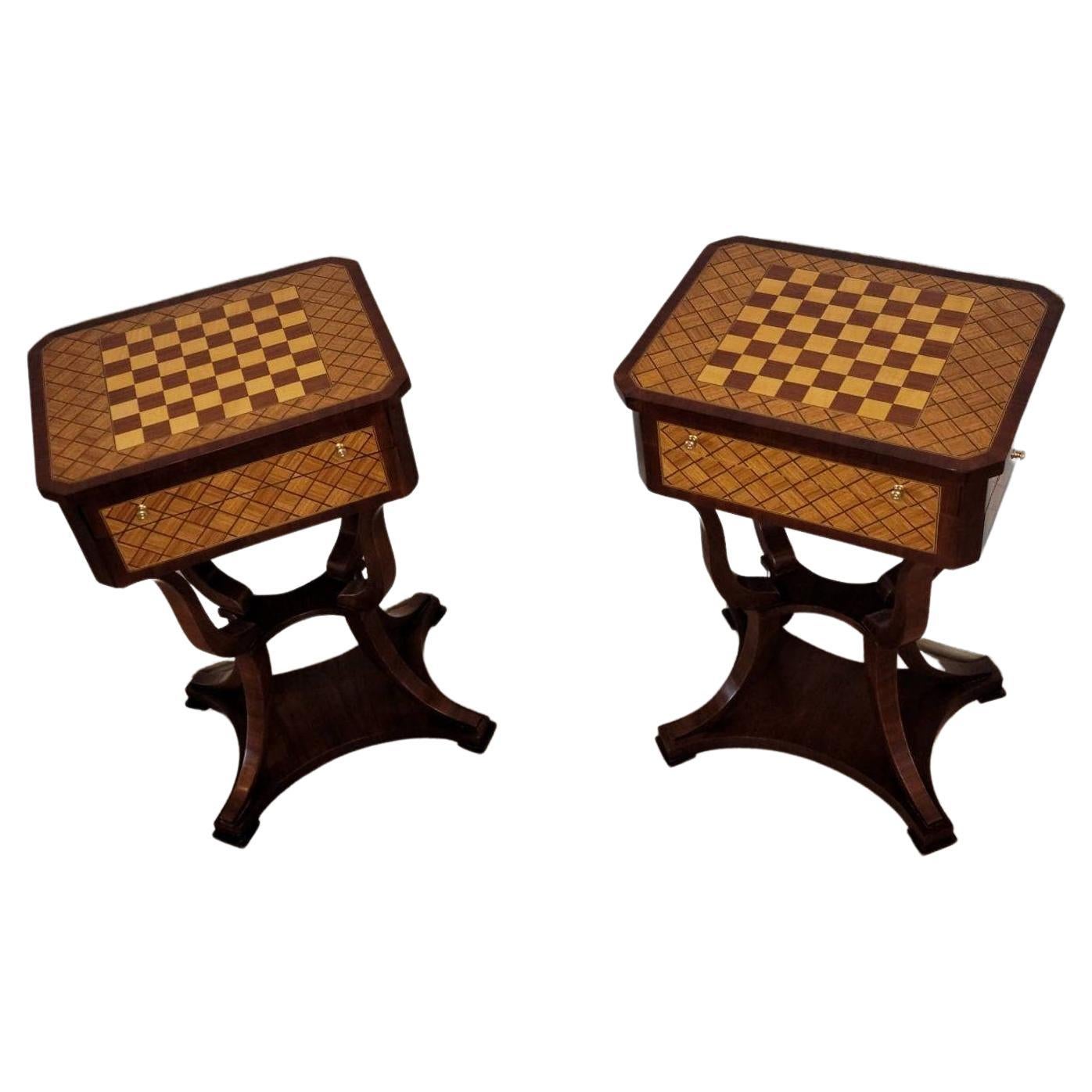 Paar italienische neoklassizistische Schachbrett-Parkett-Tische mit Intarsien