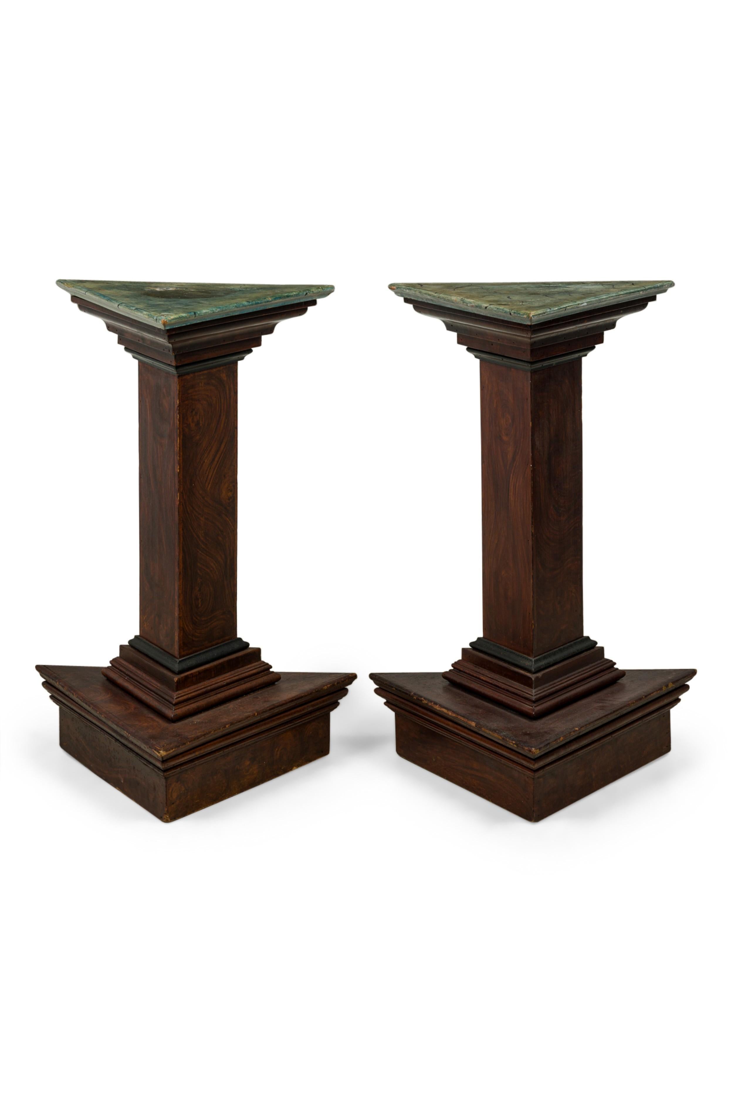 Ash Pair of Italian Neoclassical Faux Bois and Faux Marble Painted Pedestals For Sale