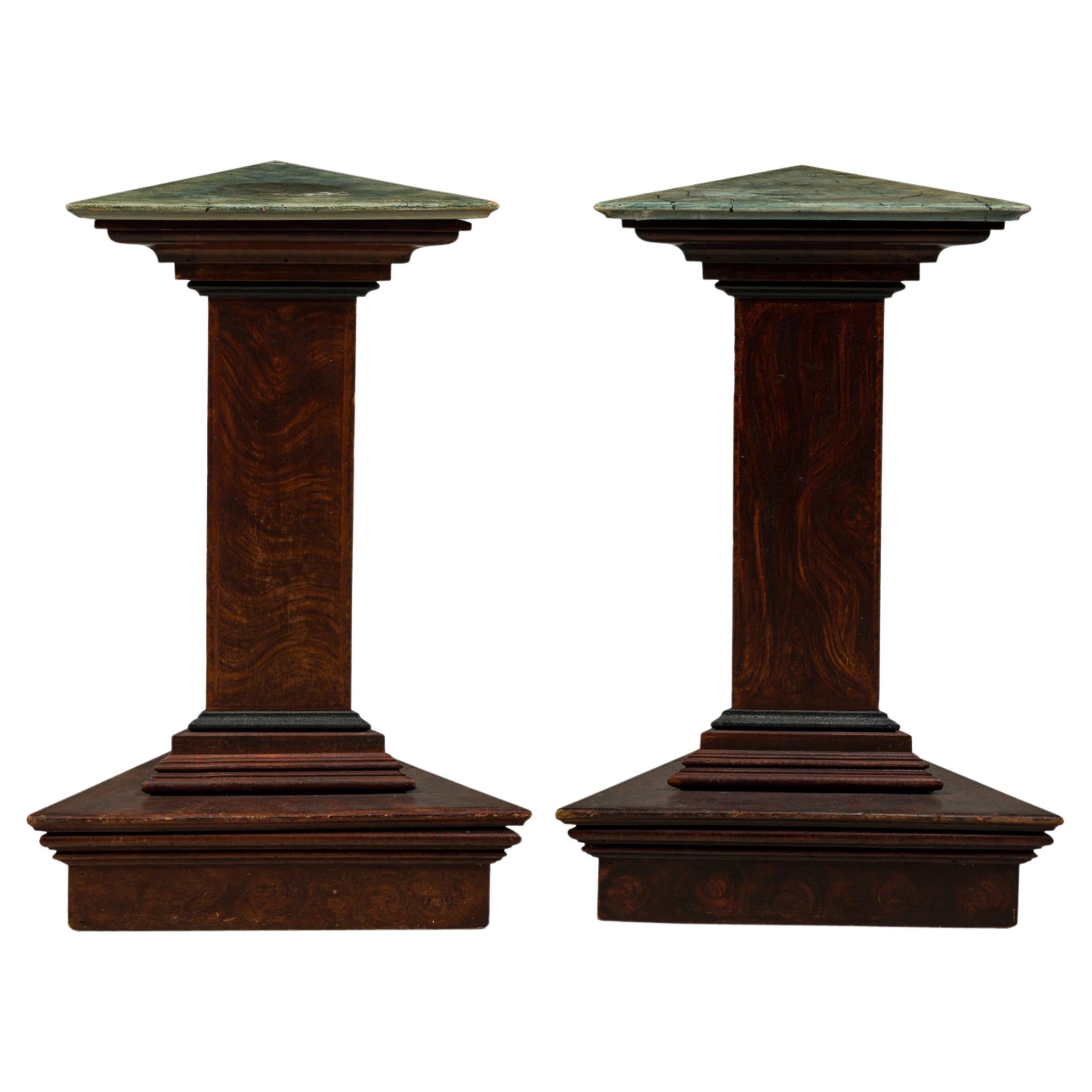 Pair of Italian Neoclassical Faux Bois and Faux Marble Painted Pedestals For Sale
