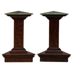 Antique Pair of Italian Neoclassical Faux Bois and Faux Marble Painted Pedestals