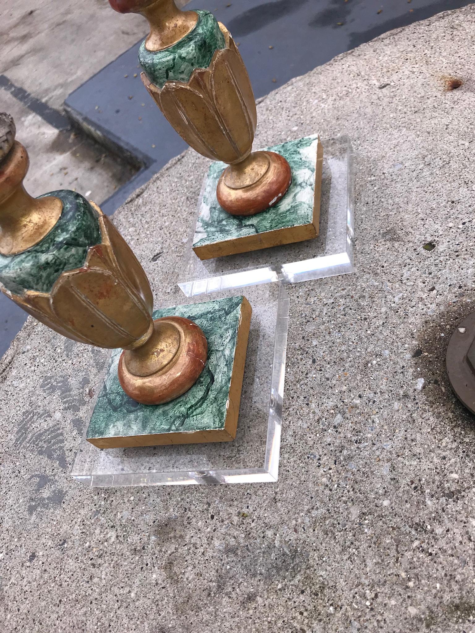 Pair of Italian Neoclassical Faux Marble and Giltwood Candlesticks 6