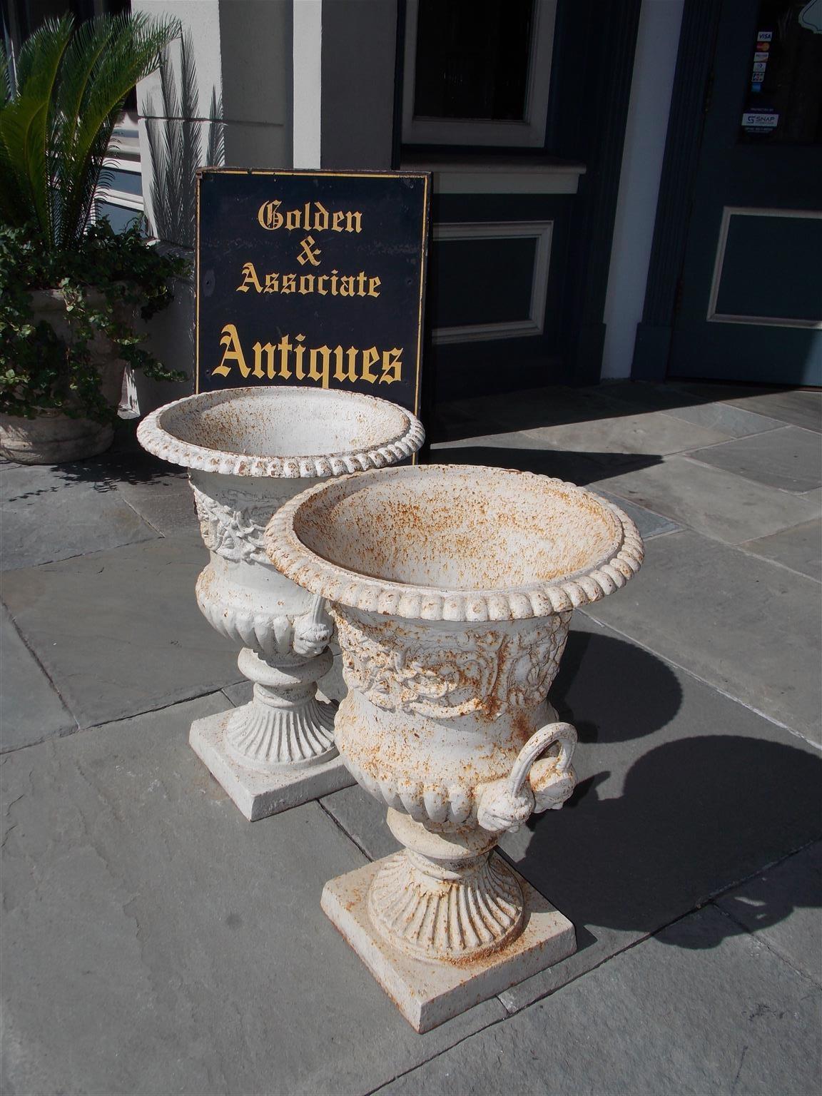 Victorian Pair of English Figural Cast Iron and Painted Campana-Form Urns, Circa 1880