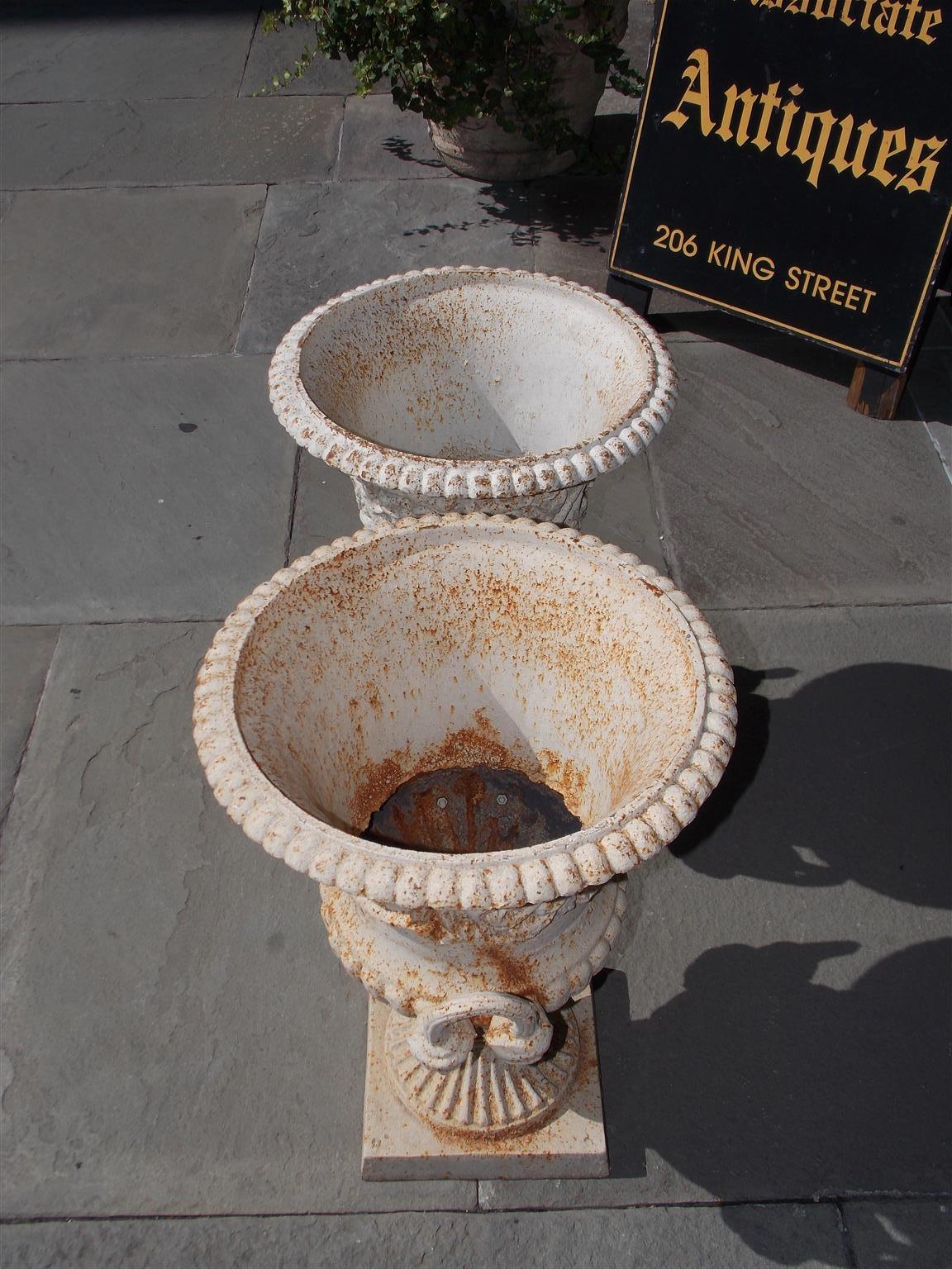 Pair of English Figural Cast Iron and Painted Campana-Form Urns, Circa 1880 In Excellent Condition In Hollywood, SC