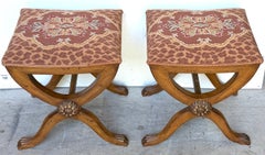 Pair of Italian Neoclassical Fruitwood Curule Benches, Late 20th Century
