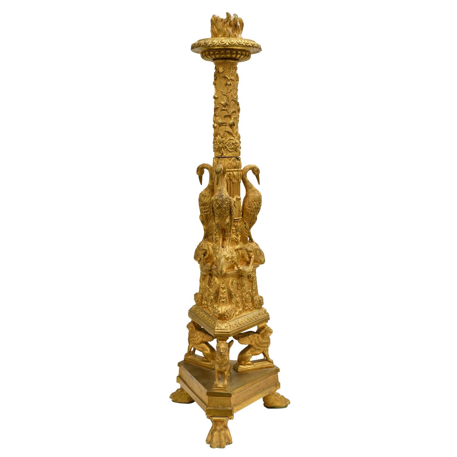 Cast Pair of Italian Neoclassical Gilded Candlesticks Based on Design by Piranesi
