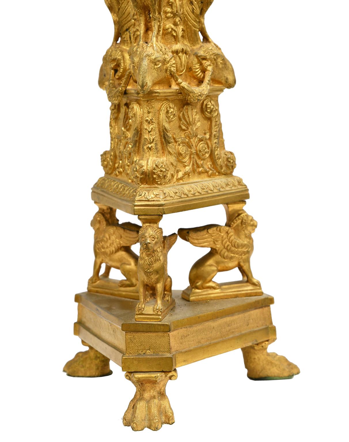 19th Century Pair of Italian Neoclassical Gilded Candlesticks Based on Design by Piranesi