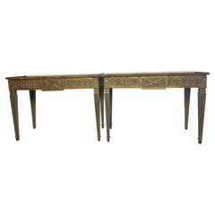 Pair of Italian Neoclassical Gilt and Painted Marble Top Console Tables