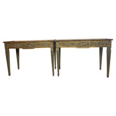 Pair of Italian Neoclassical Gilt and Painted Marble Top Console Tables 