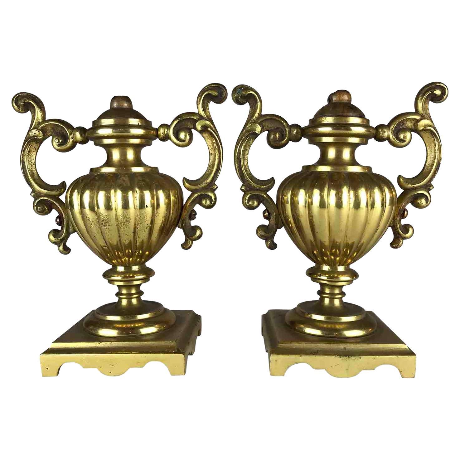 Pair of Italian Neoclassical Gilt Bronze Urn Vases, circa 1820s For Sale