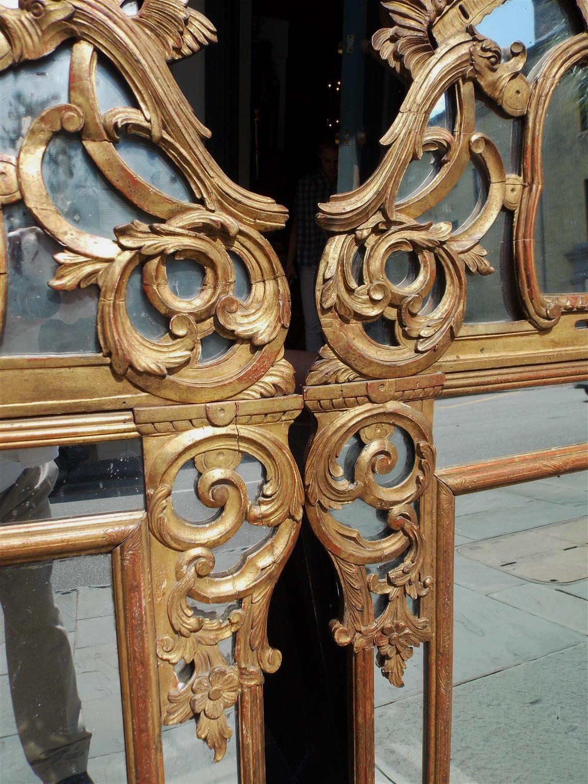 Pair of Italian Neoclassical Gilt Carved Wood Foliage Crest Mirrors, Circa 1810 5