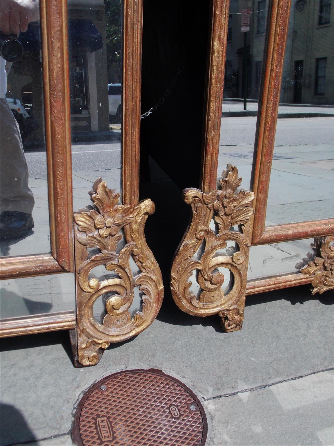 Pair of Italian Neoclassical Gilt Carved Wood Foliage Crest Mirrors, Circa 1810 7