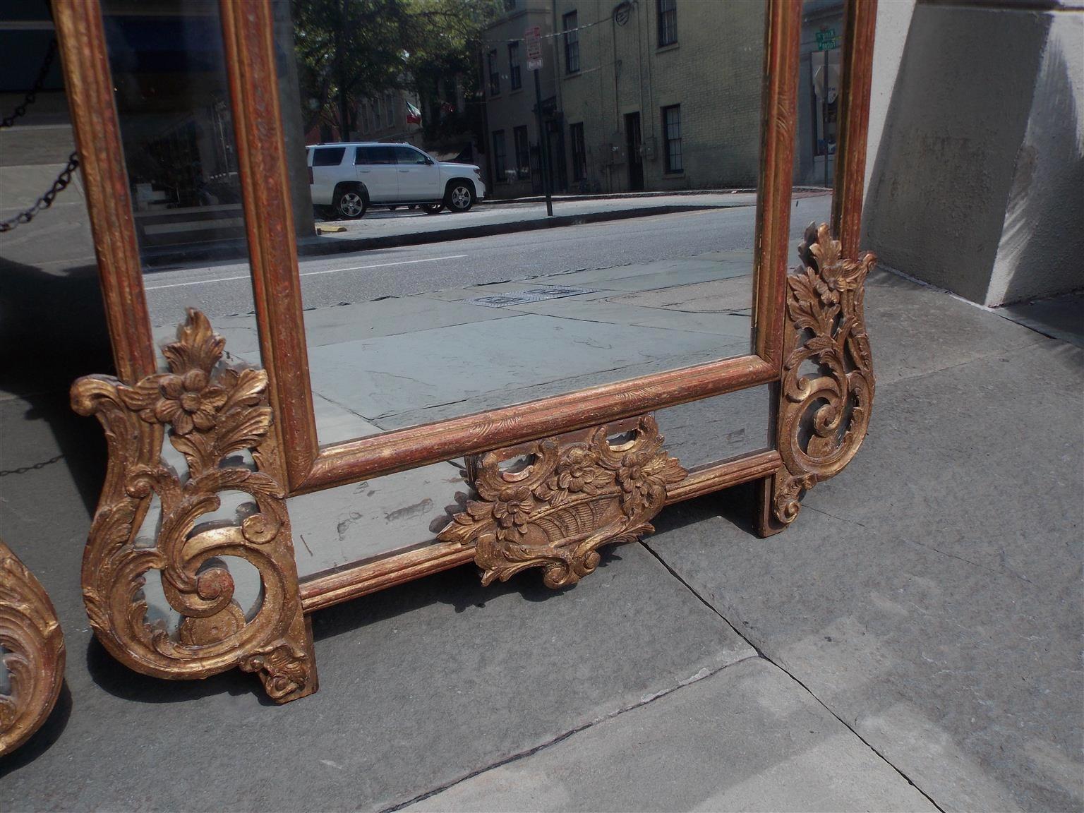 Pair of Italian Neoclassical Gilt Carved Wood Foliage Crest Mirrors, Circa 1810 8
