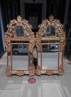 Pair of Italian Neoclassical Gilt Carved Wood Foliage Crest Mirrors, Circa 1810