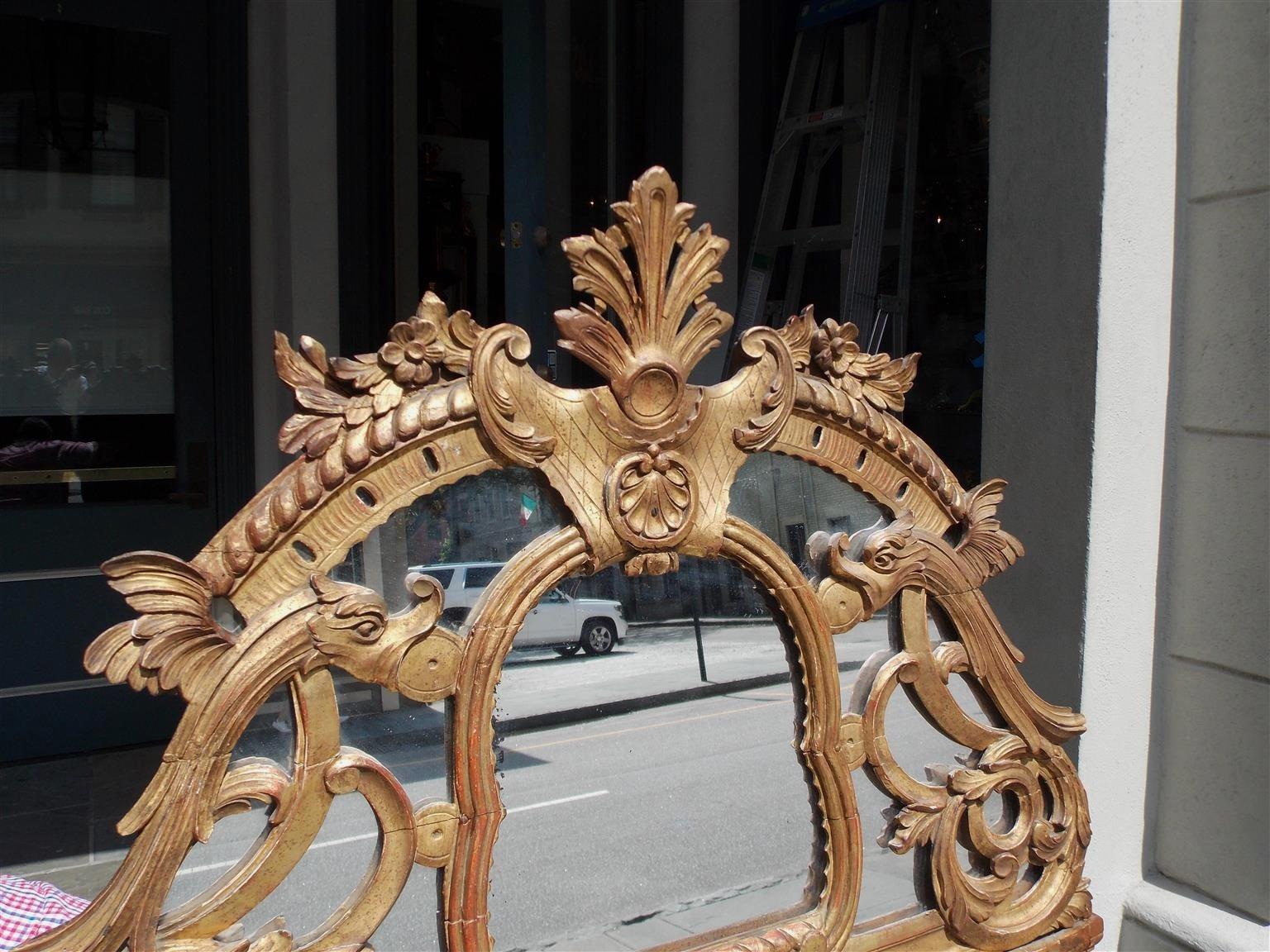 Pair of Italian Neoclassical Gilt Carved Wood Foliage Crest Mirrors, Circa 1810 1