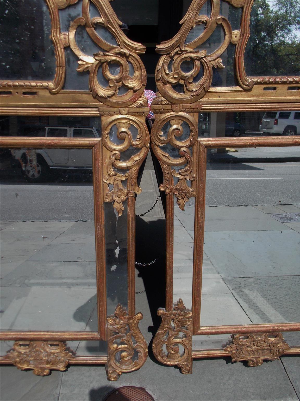 Pair of Italian Neoclassical Gilt Carved Wood Foliage Crest Mirrors, Circa 1810 4
