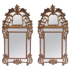 Pair of Italian Neoclassical Gilt Carved Wood Foliage Crest Mirrors, Circa 1810