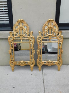Pair of Italian Neoclassical Gilt Wood Foliage Fruit Basket Wall Mirrors, C 1780