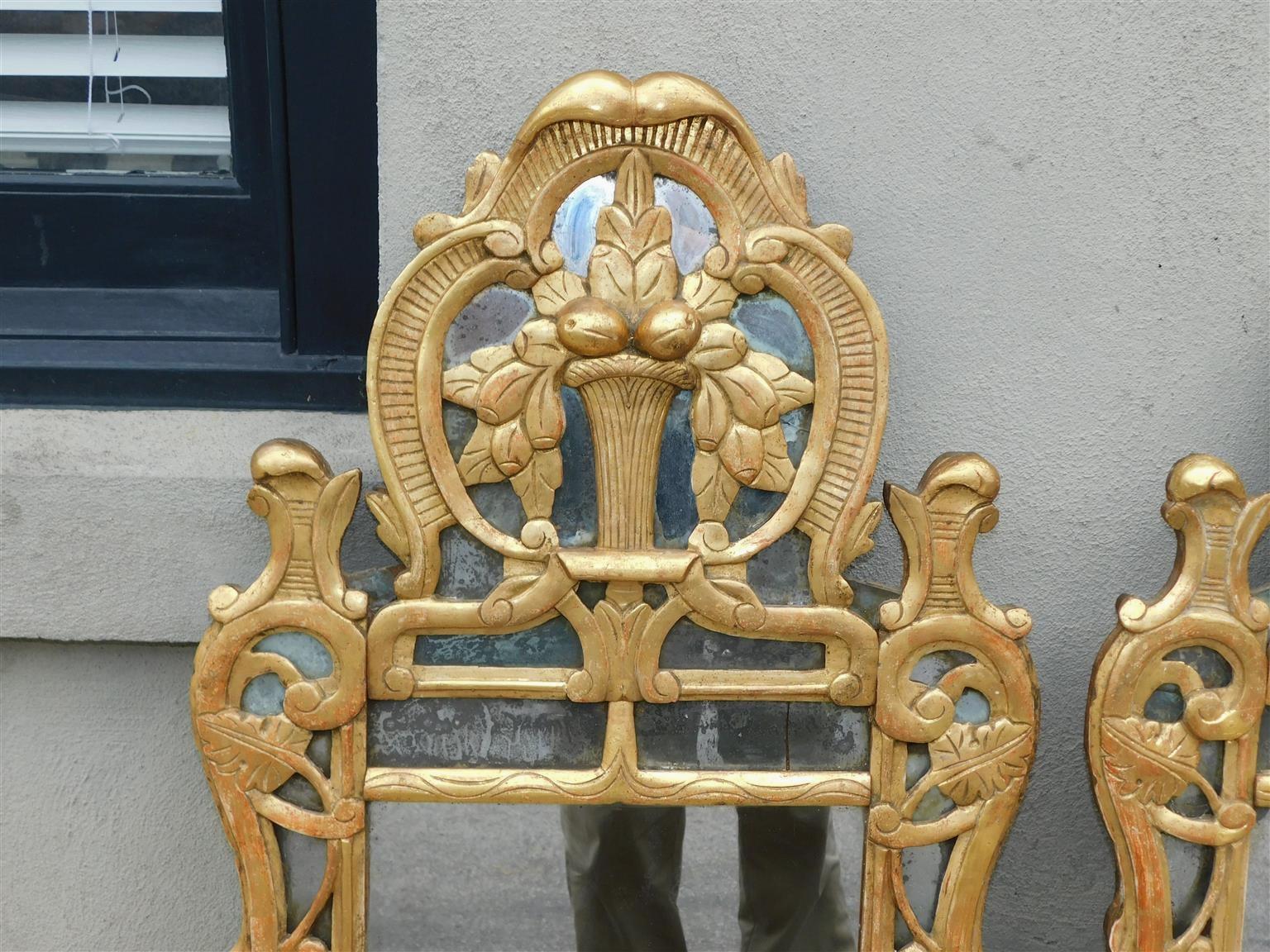 Late 18th Century Pair of Italian Neoclassical Gilt Wood Foliage Fruit Basket Wall Mirrors, C 1780 For Sale