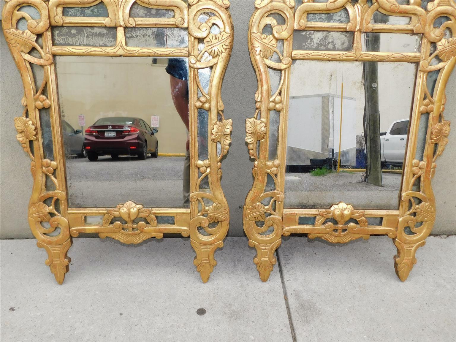 Pair of Italian Neoclassical Gilt Wood Foliage Fruit Basket Wall Mirrors, C 1780 For Sale 1