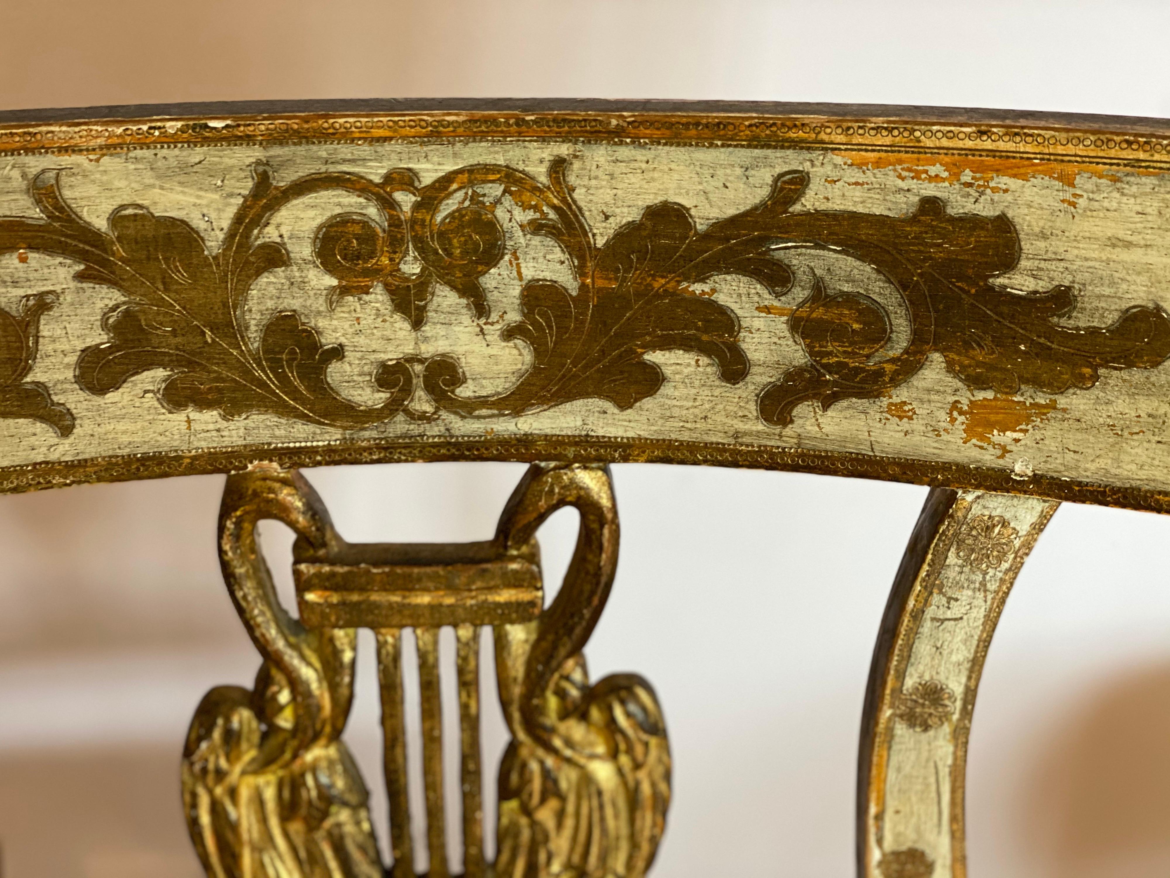 Pair of Italian Neoclassical Gilt-Wood Side Chairs with Swans and Lyres For Sale 3