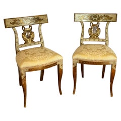 Pair of Italian Neoclassical Gilt-Wood Side Chairs with Swans and Lyres
