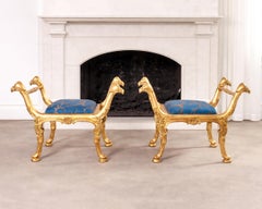 Pair of Italian Neoclassical Giltwood Camel Stool Benches