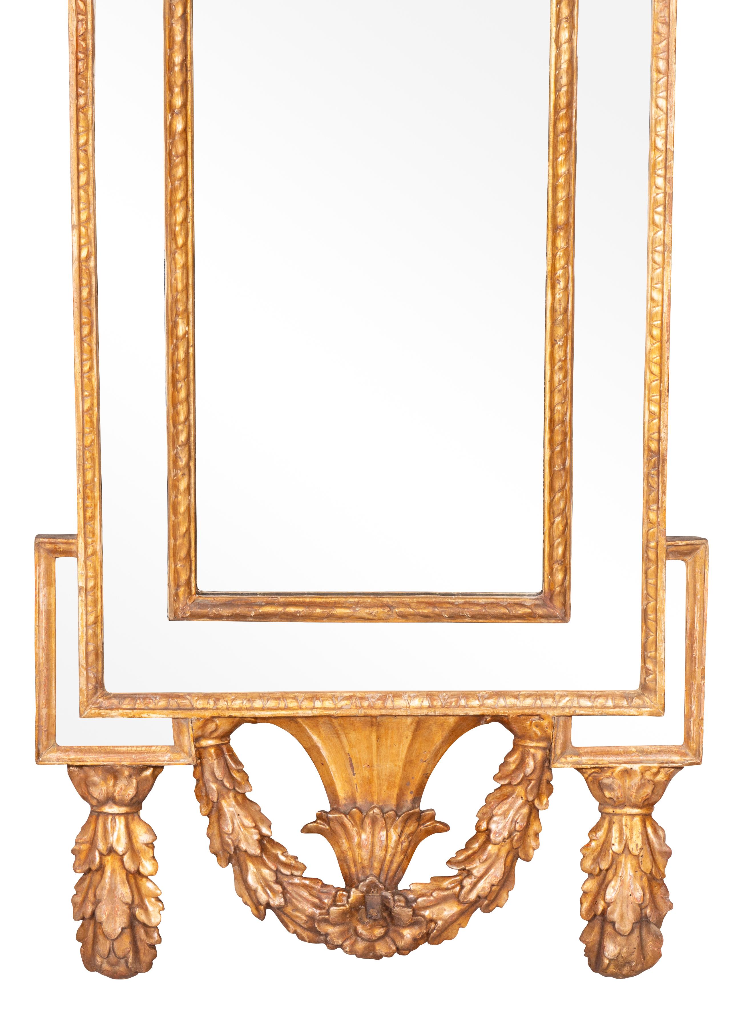 Pair of Italian Neoclassical Giltwood Mirrors For Sale 7