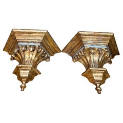 Pair of Italian Neoclassical Giltwood Style Wall Bracket Shelves