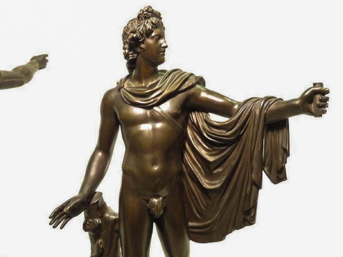 Patinated Pair of Italian Neoclassical Grand Tour Bronze Figures on Marble Bases