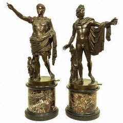 Pair of Italian Neoclassical Grand Tour Bronze Figures on Marble Bases
