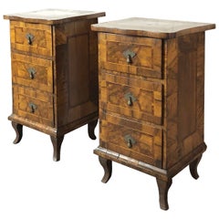 Antique Pair of Italian Neoclassical Late 18th Century Inlaid Comodini or Night Stands