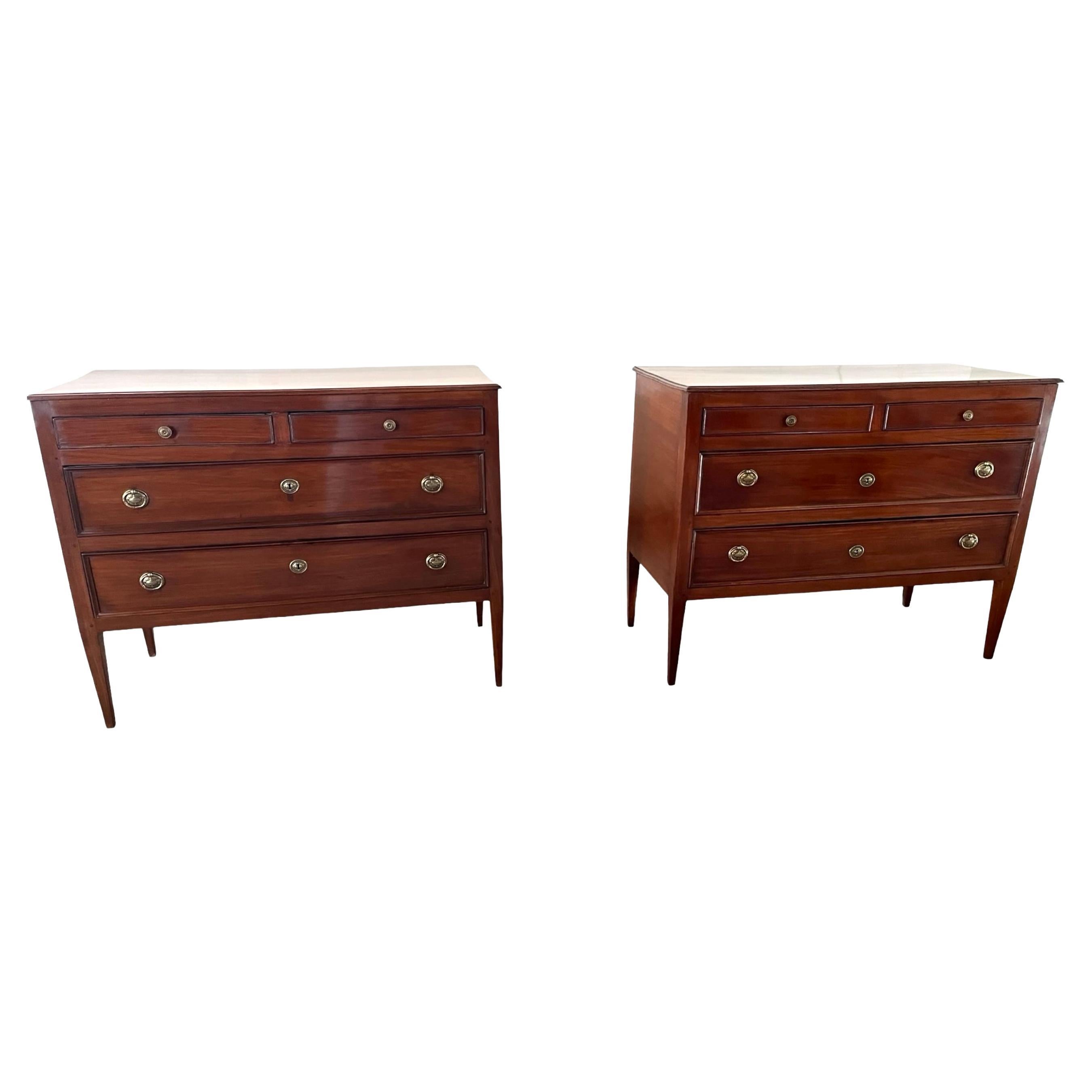 Pair of Italian Neoclassical, Louis XVI, Walnut And Cherry Commodes