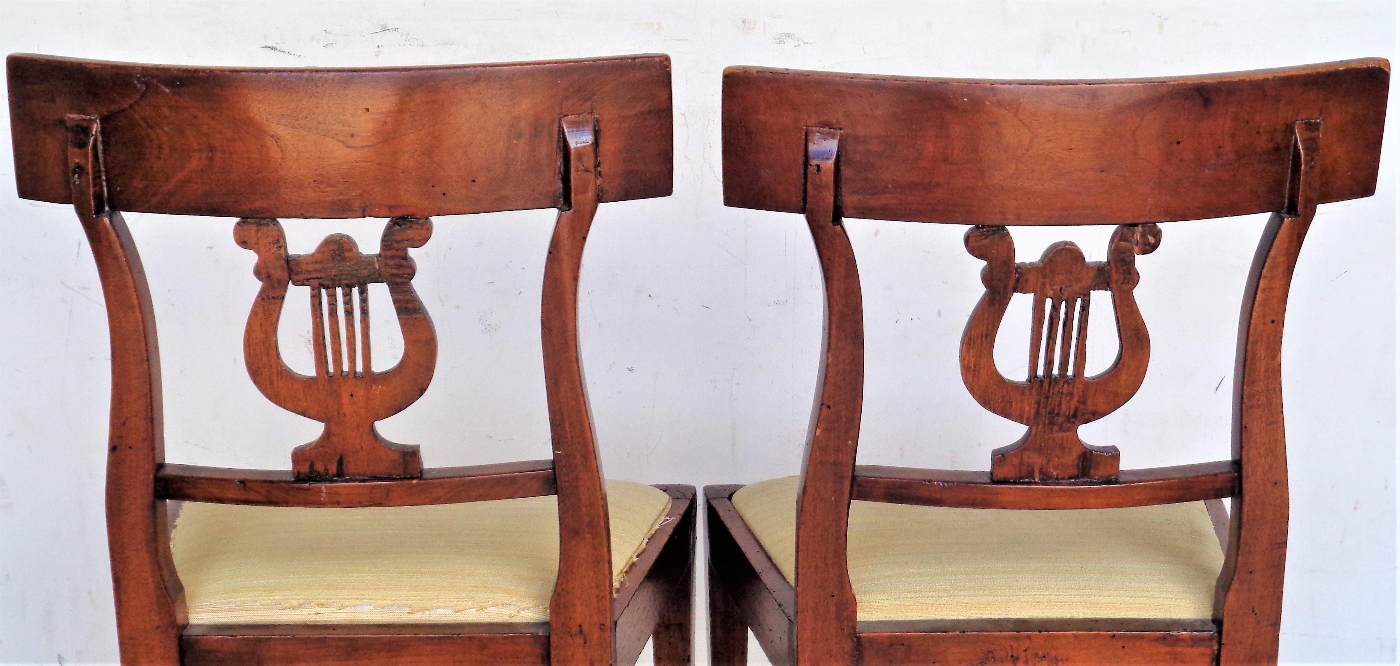 Upholstery  Italian Neoclassical Lyre Back Chairs, Circa 1800 For Sale