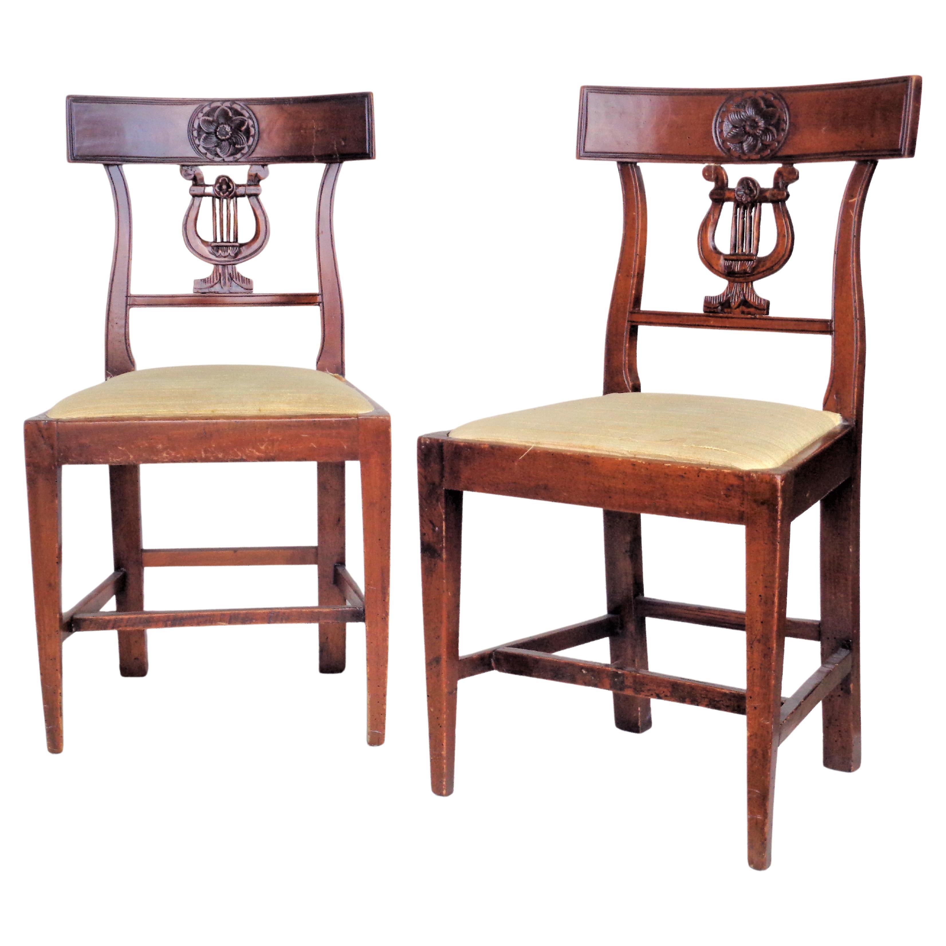  Italian Neoclassical Lyre Back Chairs, Circa 1800 For Sale